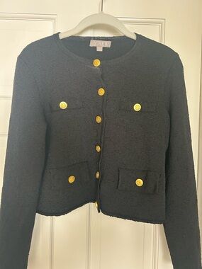 J. Crew Black Bouclé Jacket with Gold Buttons